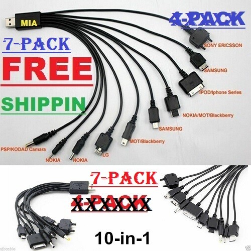 7-PACK MINI MICRO 10 IN 1 UNIVERSAL MOBILE PHONE/MP3 USB DATA CHARGER CABLE