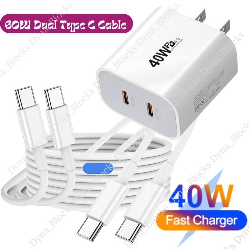 PD 40W Fast Wall Charger Power Adapter USB-C to USB-C Cord For iPhone 15 Samsung