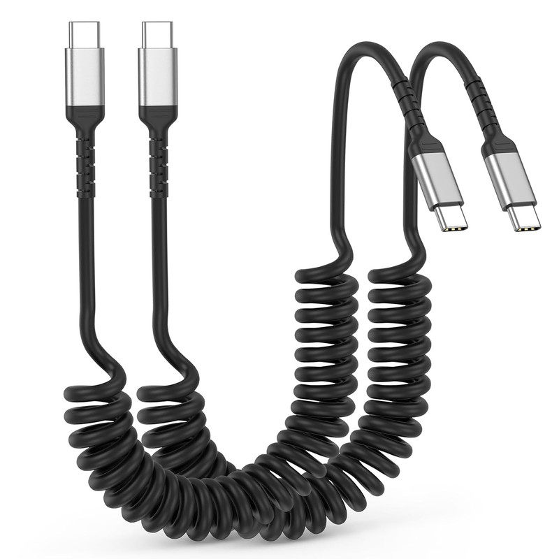Coiled USB C to USB C Cable, 2Pack 3Ft USB C Charger Cord for Car, USBC to USBC