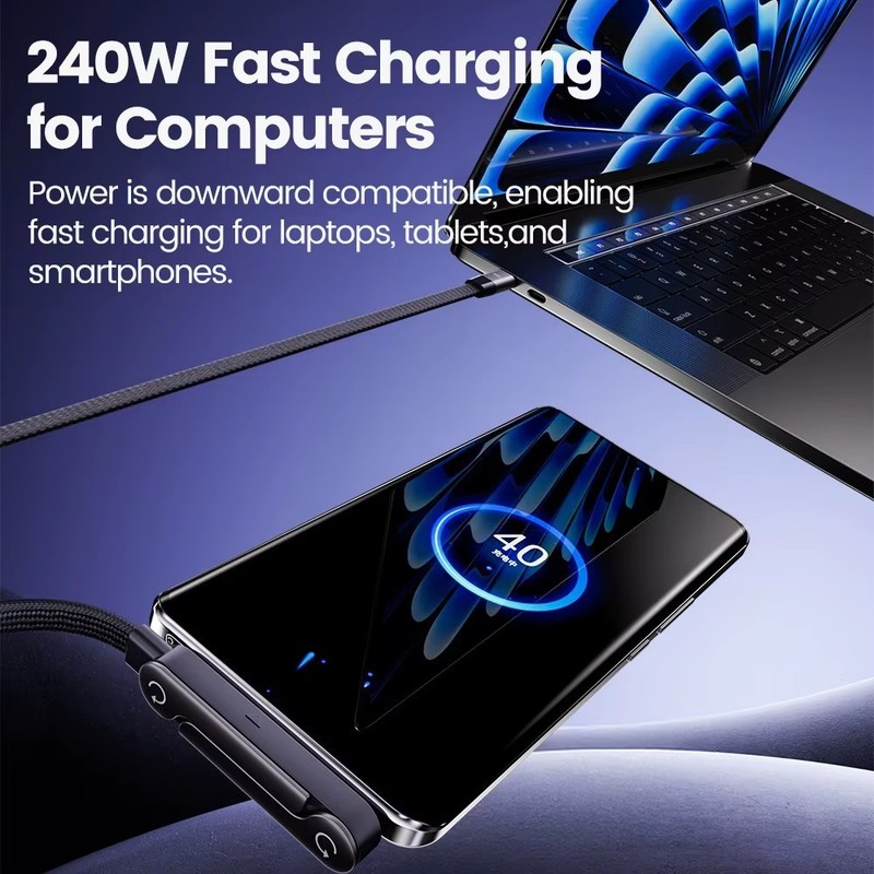 2-in-1 Invisible Holder Charger Cable–240W Fast Charging Cord with Phone Stand gallery