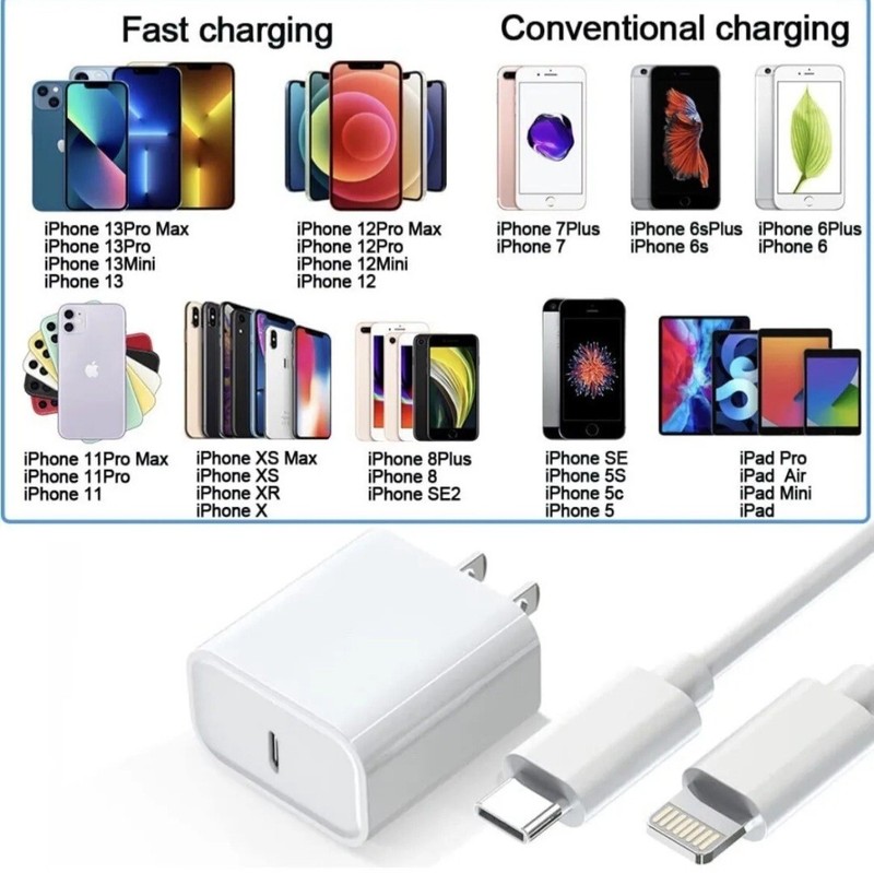 OEM Quality 20W Charger & USB C to 8 Pin Cable for iPhone 14/13/12/11/X Pro/PMax