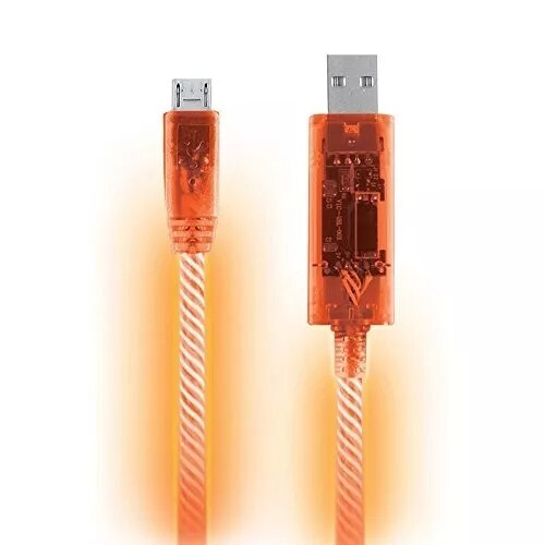 Micro USB Cable 3 Feet Charge Sync Orange Light Pulse Electroluminescent x1 gallery