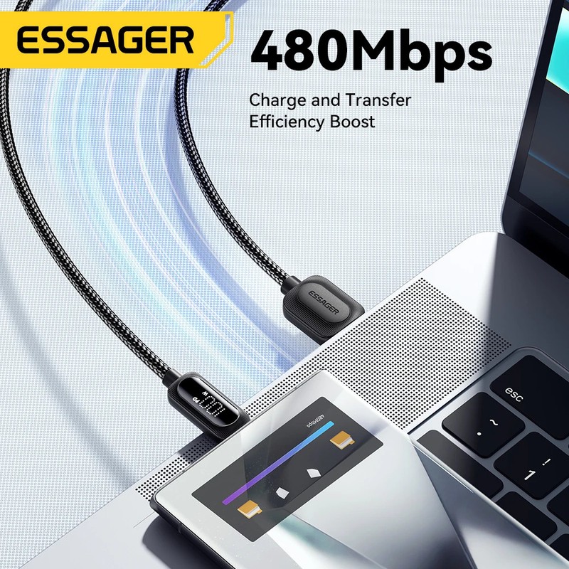 Essager 100W Type C Digital Display Cable 7A Fast Charging USB C Data Cord For M gallery
