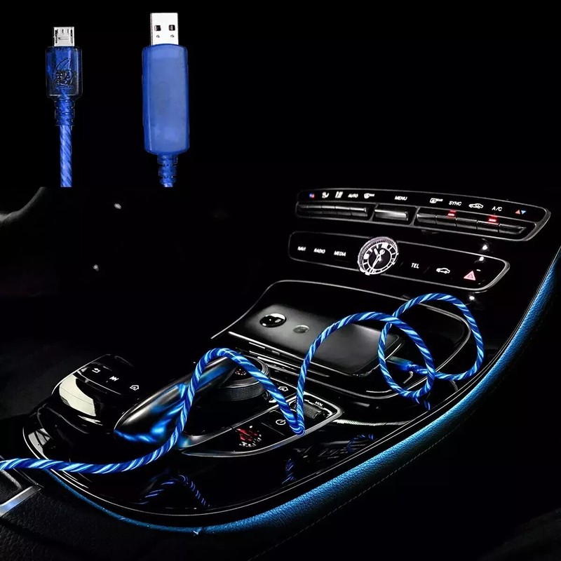 3X Electroluminescent Micro USB Charging Sync Cable Light Up Pulse V2 3FT Blue