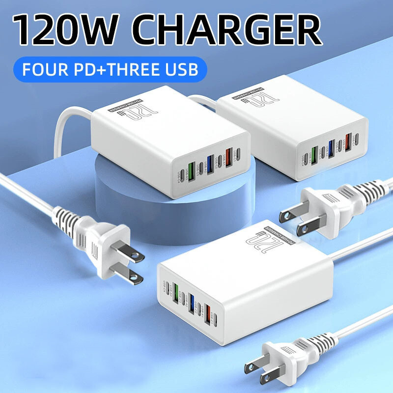 120W Multi-Port Charging Station USB-C Fast Charger For iPhone Samsung Google gallery
