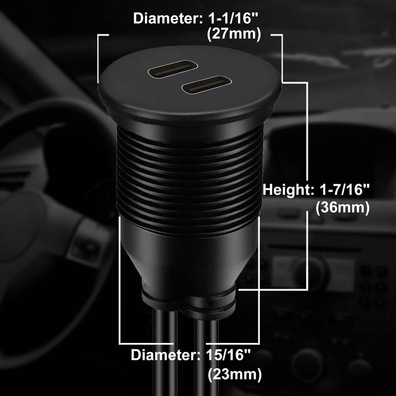 3ft Dual USB C 3.1 Panel Mount Cable - Fast Data Transfer Solution for Vehicles gallery