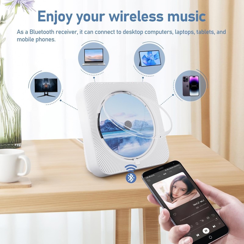 CD Player Portable Bluetooth 5.1 Desktop CD Player with HiFi Sound Speakers,R... gallery