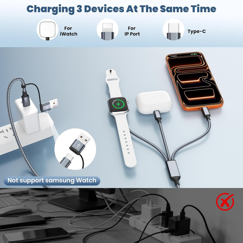 3 in 2 Multi Charging Cable for Iwatch Charger/Ip/Usb C, Travel Cruise Essential gallery