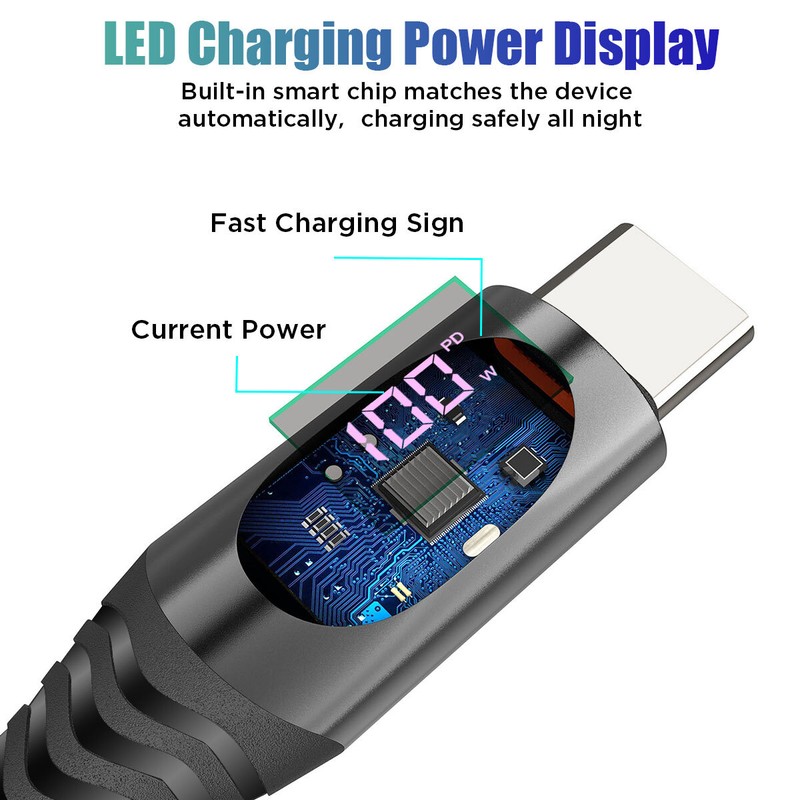 USB C to USB C Cable 100W PD Fast Charging Cord Type-C Charger with LED Display gallery