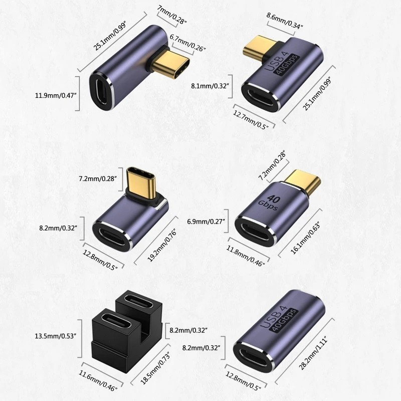 90 Right Angle USB C to USB C Adapter Type C Fast Charging Converter 40Gbps 100W gallery