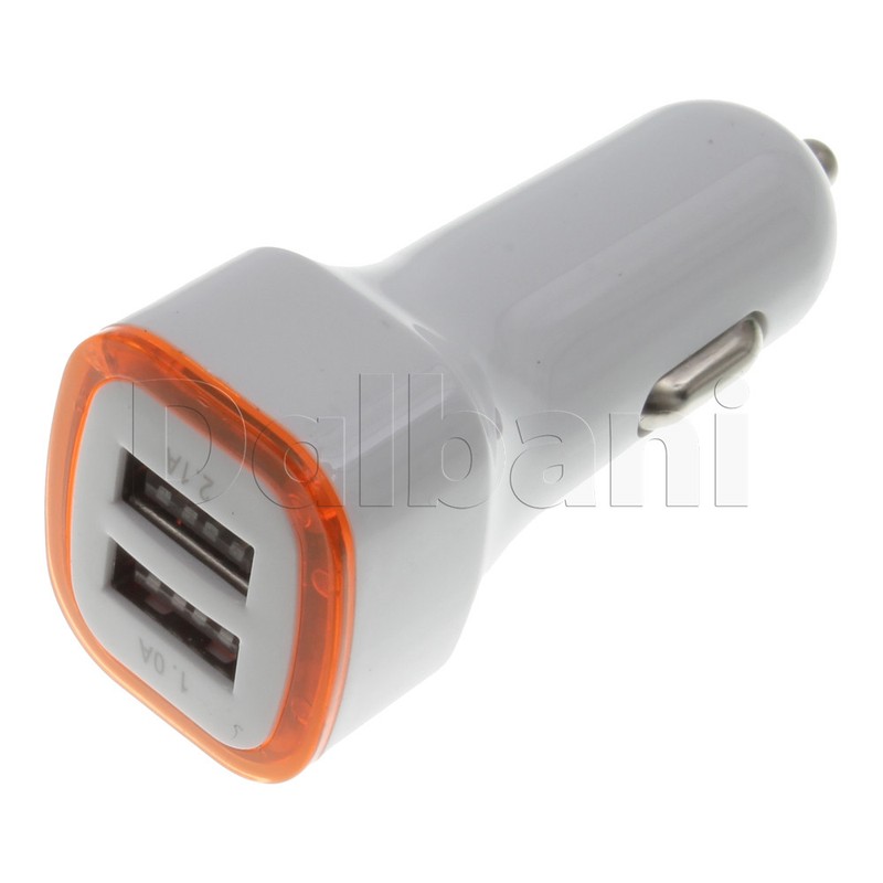 Dual Port USB Car Charger 2.1A 1A Orange for Universal Devices