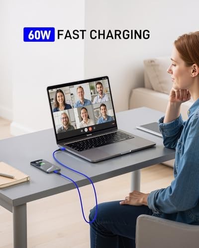 60W Fast Charging USB A to USB C Cables 2 Pack 6FT, Durable Braided Charger for gallery