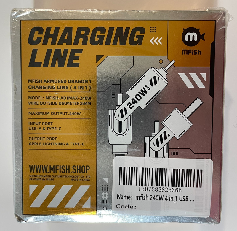 MFish 4-in-1 Multi USB Charging Cable with USB A,Type C, -MAX 240W NEW gallery