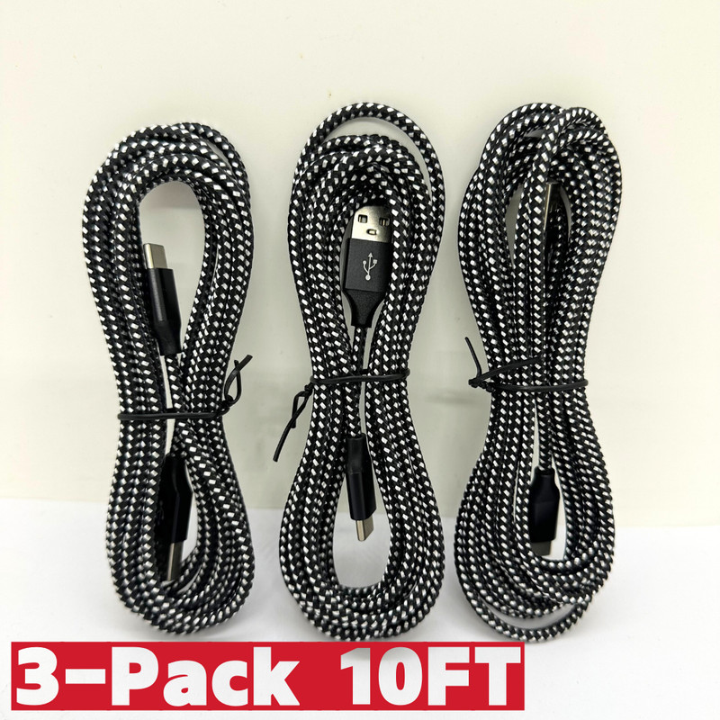 3 Pack 10Ft Type C Cable Fast Charge USB C Charger Sync Cord Lot For Samsung LG