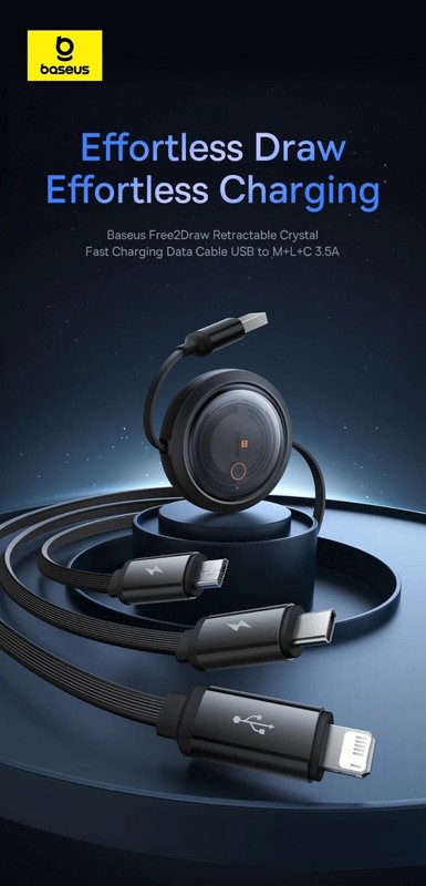 Baseus Retractable 100W 3 in 1 USB Fast Charging Cable For iPhone Samsung iPad gallery