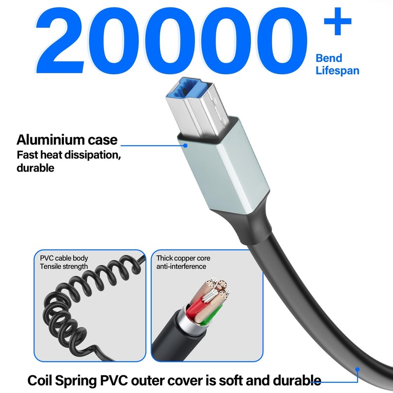 Coiled USB A to USB B 3.0 Cable Type A to Type B Printer USB Cable 5Gbps USB ... gallery