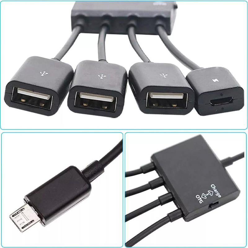 2pc Micro USB Charging OTG Hub Splitter Cable for Phone Android Tablet 4 In 1 US gallery