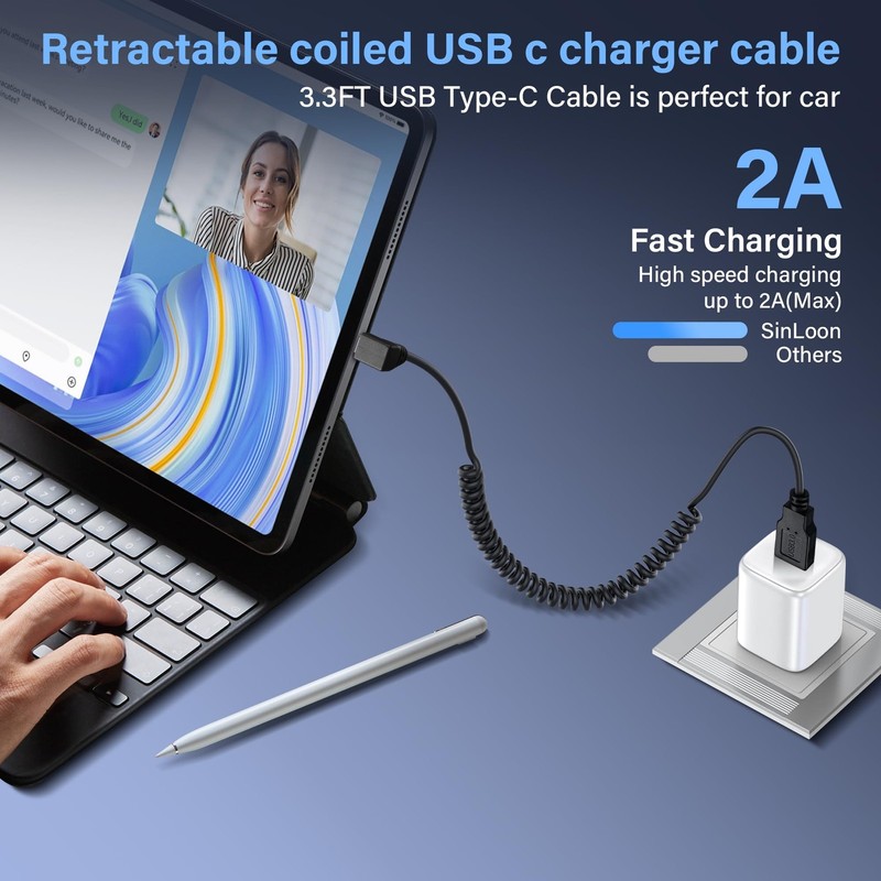 USB Type C Coiled Cable Retractable 90 Degree Fast Charging Cord M to D gallery