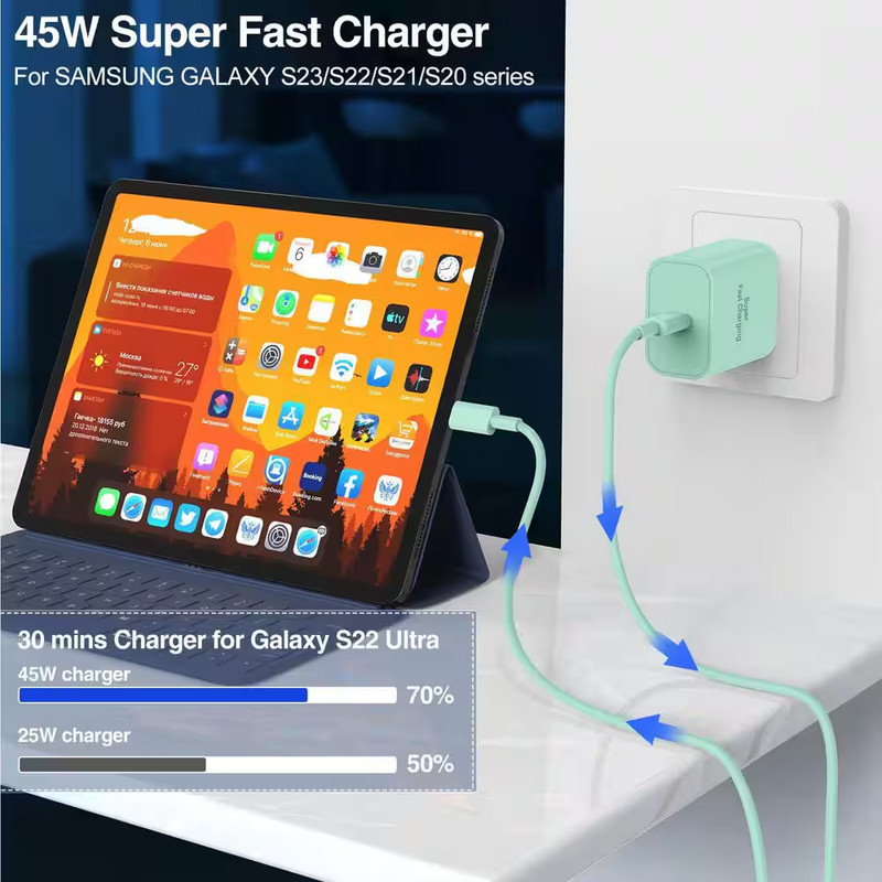 10 Ft. Type C Charger 2 Pack 45-Watt Super Fast Charging Block with USB-C Cable gallery