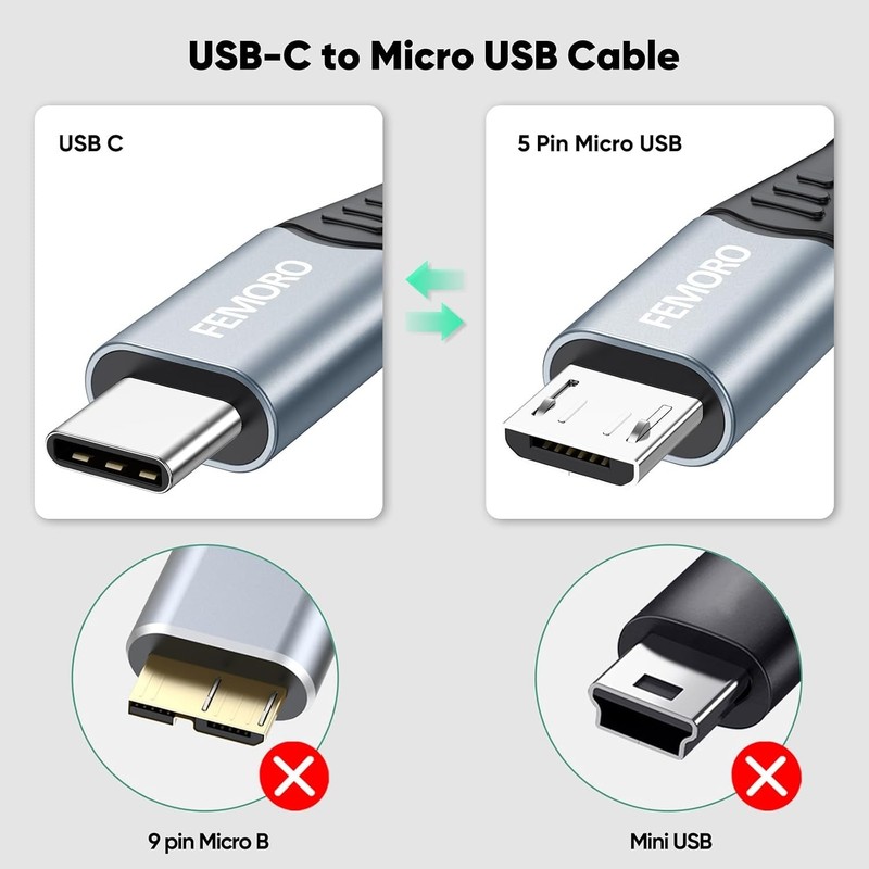 Stylish Braided 6 Inch USB-C to Micro USB Cable - Durable, Fast Charging & Data gallery