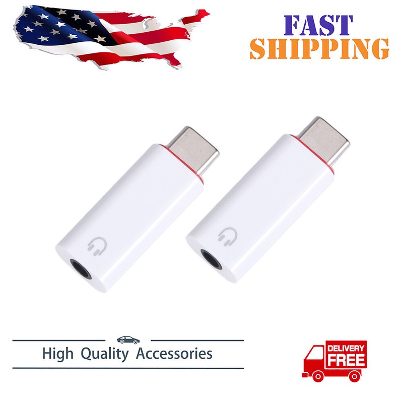 2 Pack USB-C Type C Adapter Port to 3.5mm Aux Audio Headphone Jack Converter NEW