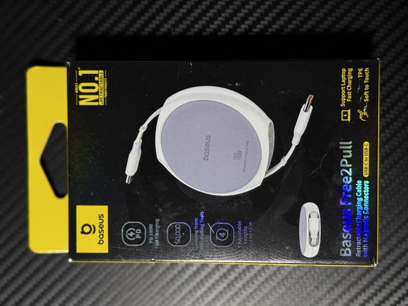 Baseus 100W USB-C Retractable Cable 3.3ft PD Fast Charge White New