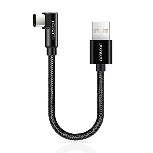 Short 90 Degree USB Cable 0.6ft Fast Charging USB A to USB Cord Small Nylon B...