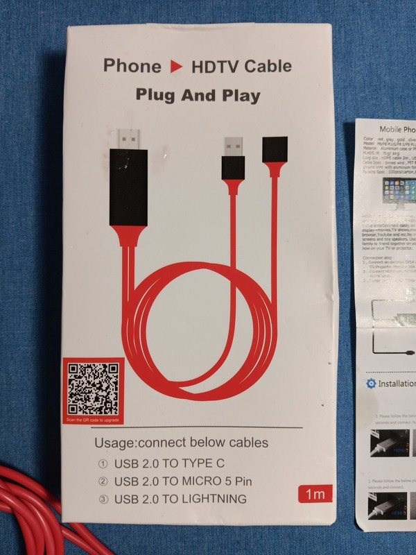 Phone To HDTV Cable Plug And Play USB 2.0 To Type C Micro 5 Pin Apple 1m