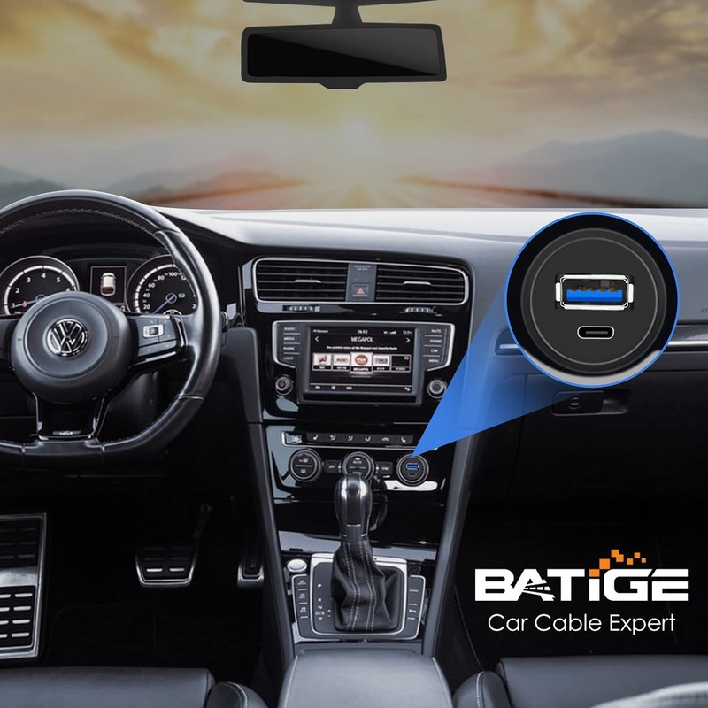 BATIGE USB 3.0 to Type C 3.0 Car Mount Flush Cable Dual Port Male to Female E... gallery