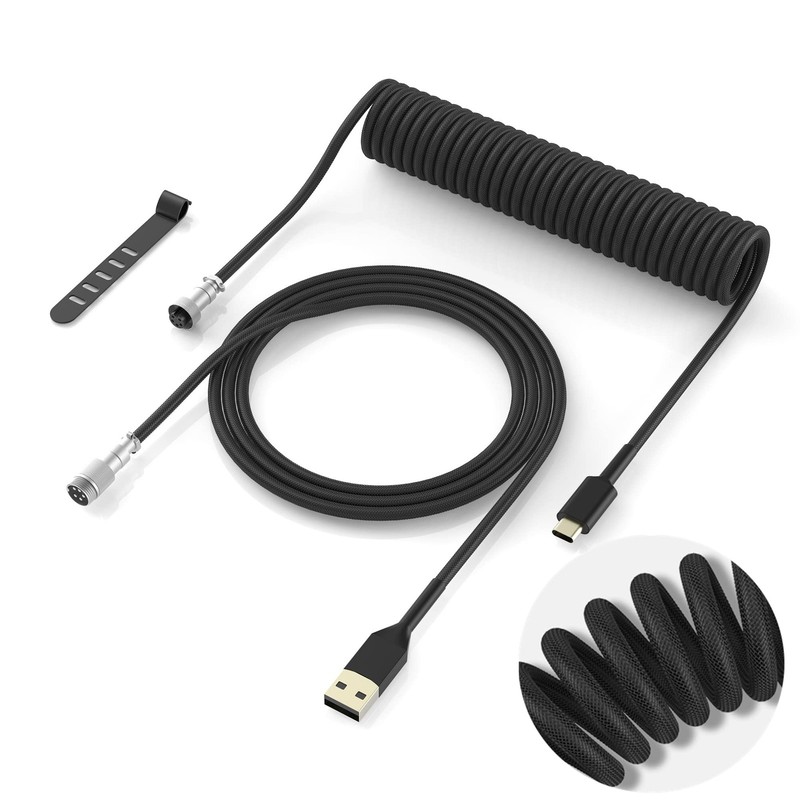 Coiled Keyboard Cable Detachable Aviator TypeC To USBA 5.9 Inch Black