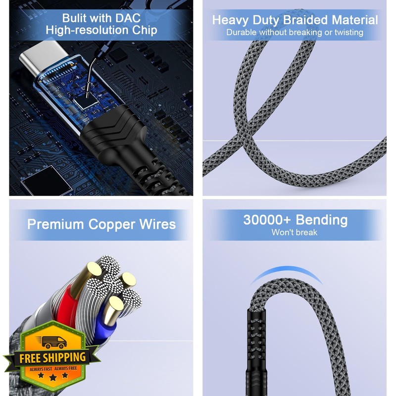 CIQILY USB C to 3.5mm Aux Cable 3FT iPhone/Samsung gallery