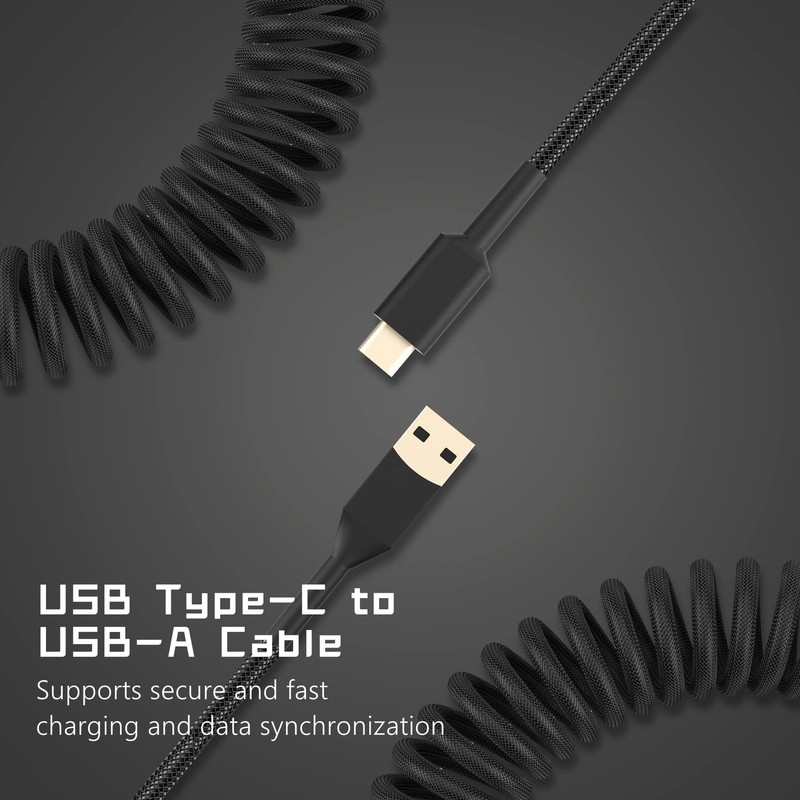 Coiled Keyboard Cable Detachable Aviator TypeC To USBA 5.9 Inch Black gallery