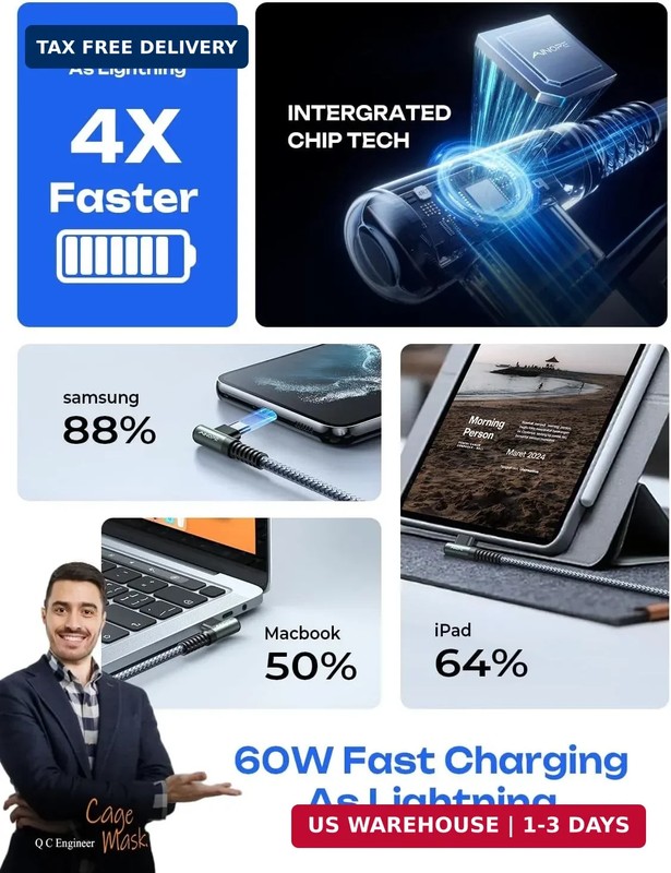 AINOPE USB C to USB C Cable (60W 2Pack 6.6ft) C to C Cable Fast Charging Type C gallery