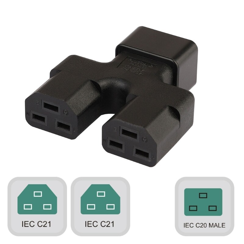 Solid C20 to Dual C21 Power Adapter Iec320 Male Side Connect to C21 Power Cord