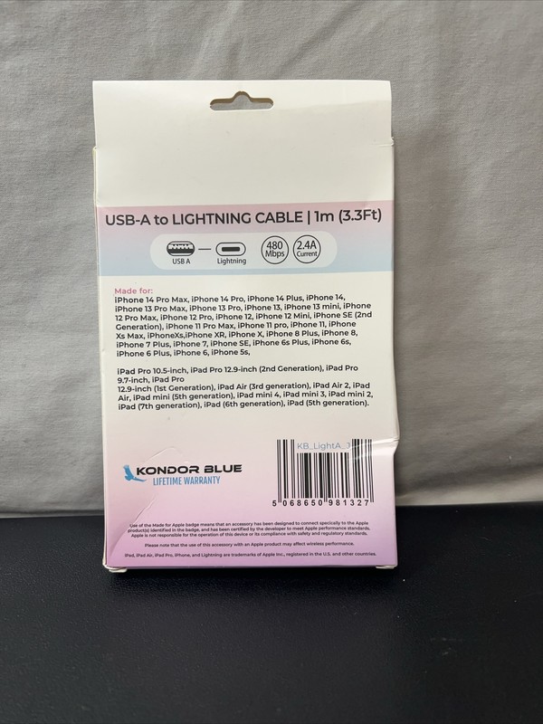 ijustine X Kondor Blue 3.3’ USB-A To Apple Phone Cable (Pink) NIB gallery
