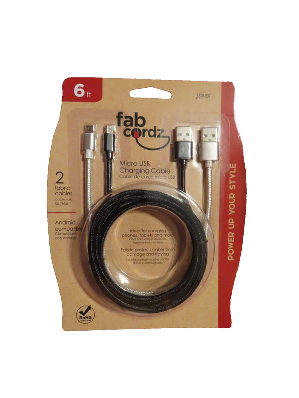 2pk Fast Charging Micro USB Cable 6 ft Heavy Duty Braided Durable Black/White gallery