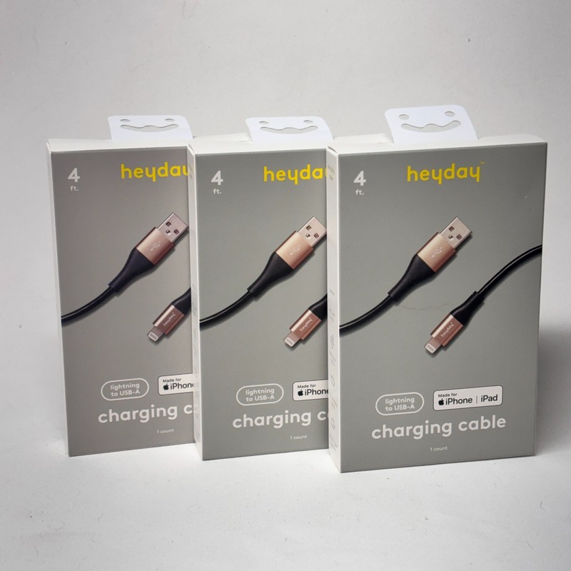 3x Heyday 4’ (Ft) Lighting to USB-A Cable iPhone iPad Sealed Free Shipping