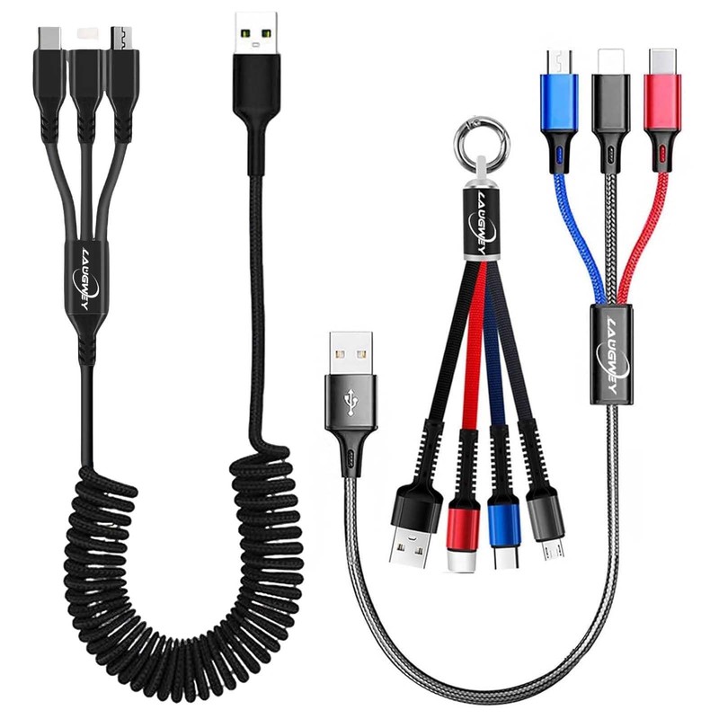 Multifunction USB Charging Cable Set 3 In 1 Nylon Braided Fast Cord 3 Pack