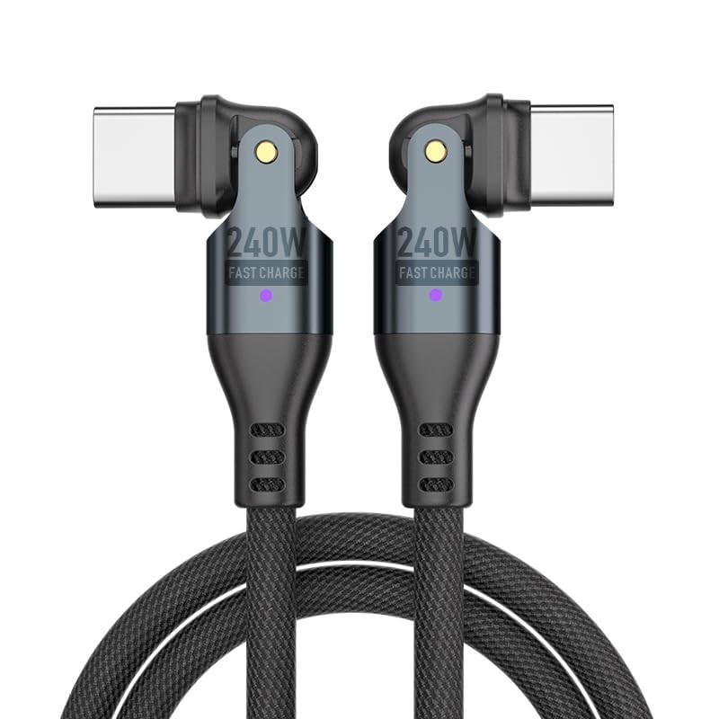 240W USB-C Fast Charging Cable 6ft - Heavy-Duty Nylon, 180° Rotating Right Angle gallery