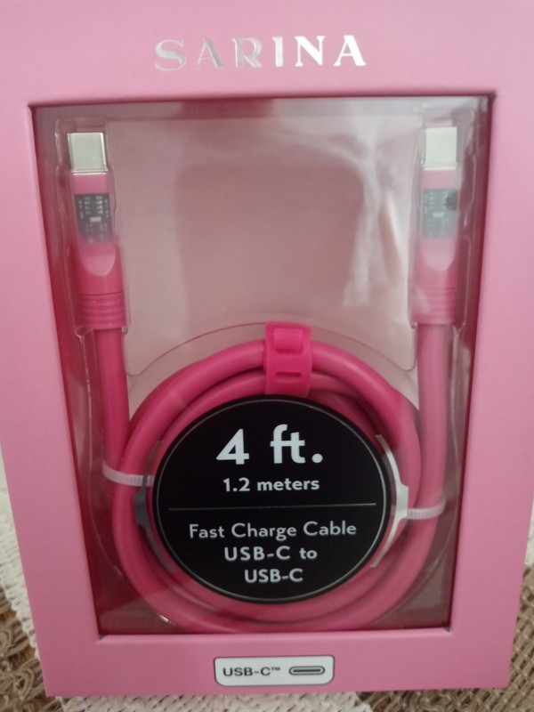 Sarina 4 ft Fast Charger Cable USB-C to USB-C Tangle Free PINK - FREE SHIP NIB gallery