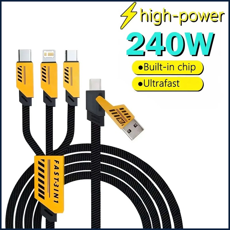 3 In 2 240W Fast Charging Cord For Micro USB Type C Charger Cable 1.2m Multi Usb