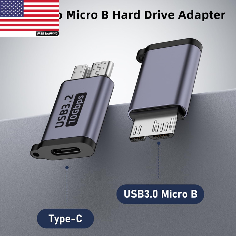 USB C to Micro B Hard Drive Adapter (4 Pack), 10Gbps Micro B to USB C Cable Conv gallery