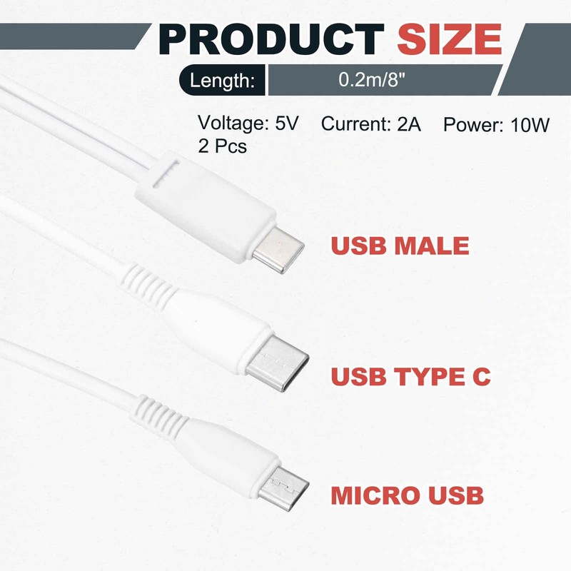 2 Pcs Multi USB Type C Male to 2 Dual Micro USB Male 2 in 1 Splitter Charging... gallery