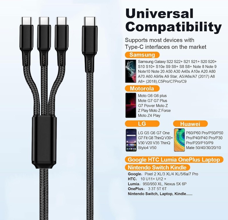 6ft USB Multi Charging Cable - USB Splitter 1 in 3 Out Fast Charging Cord, 3 ... gallery