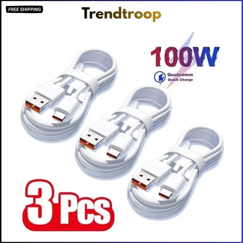 3x Type C 6A 100W Super Fast Charging Data Cable Samsung Xiaomi