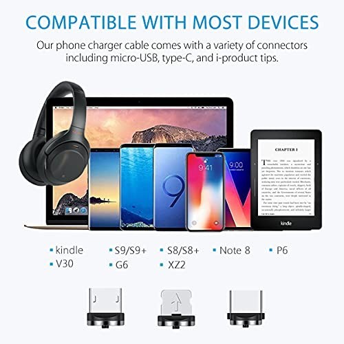 Magnetic Charging Cable 5-Pack (3/3/6/6/10FT) - 540° Rotating, LED Light, 90° An gallery