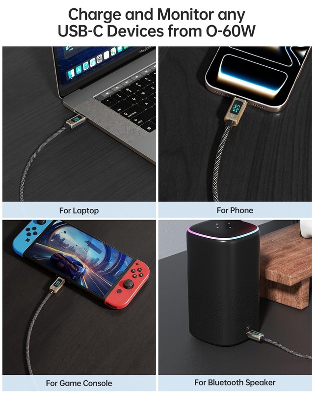6FT USB C to USB C Cable Fast Charge, Silver Zinc Alloy & Nylon Braided Cable... gallery