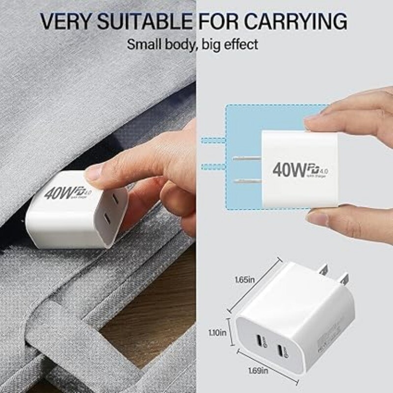 PD 40W Fast USB-C Charger Block Dual Type-C Power Adapter Wall Charger US Plug gallery