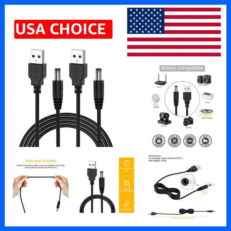 USB to DC 5V Power Cord, USB-A Male to DC 5.5mm x 2.1mm Power Plug Connector …