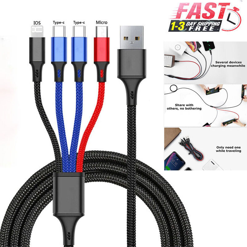 4 in1 Multi USB Charging Cable Fast Charger Cord For iPhone/Samsung/Type C/Micro gallery